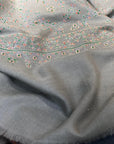 Baby Blue Hand Embroidery Pashmina Shawl Buti Floral Design - the Atelier H