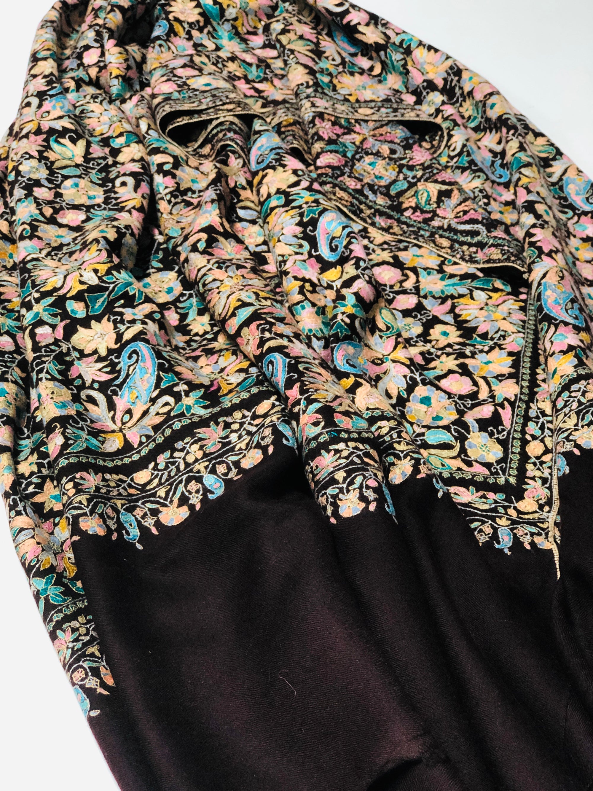 Chestnut Sozni Jamawar Embroidery Pashmina Shawl
