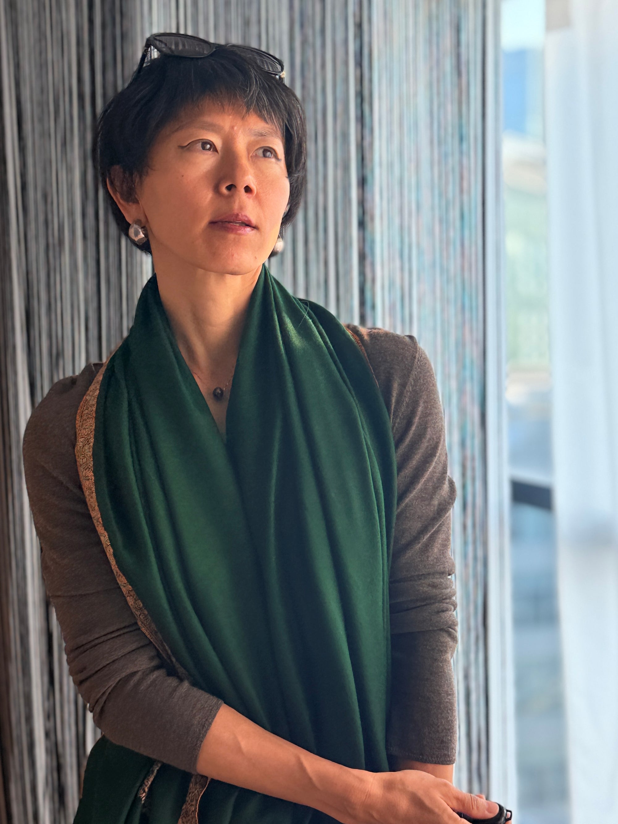 Vintage Emerald Green Hashia Embroidery Pashmina Shawl