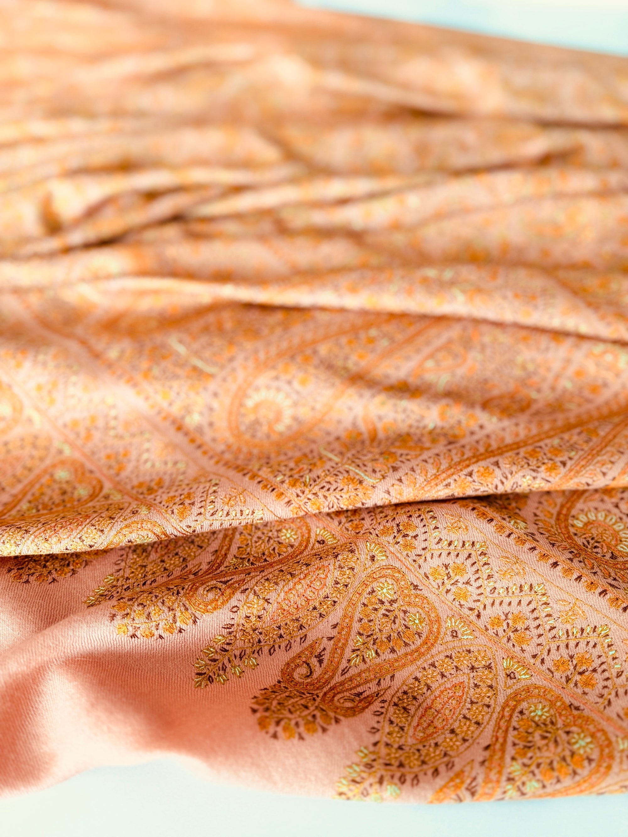 3 Yard Coral Pink Floral Embroidery Pashmina Shawl