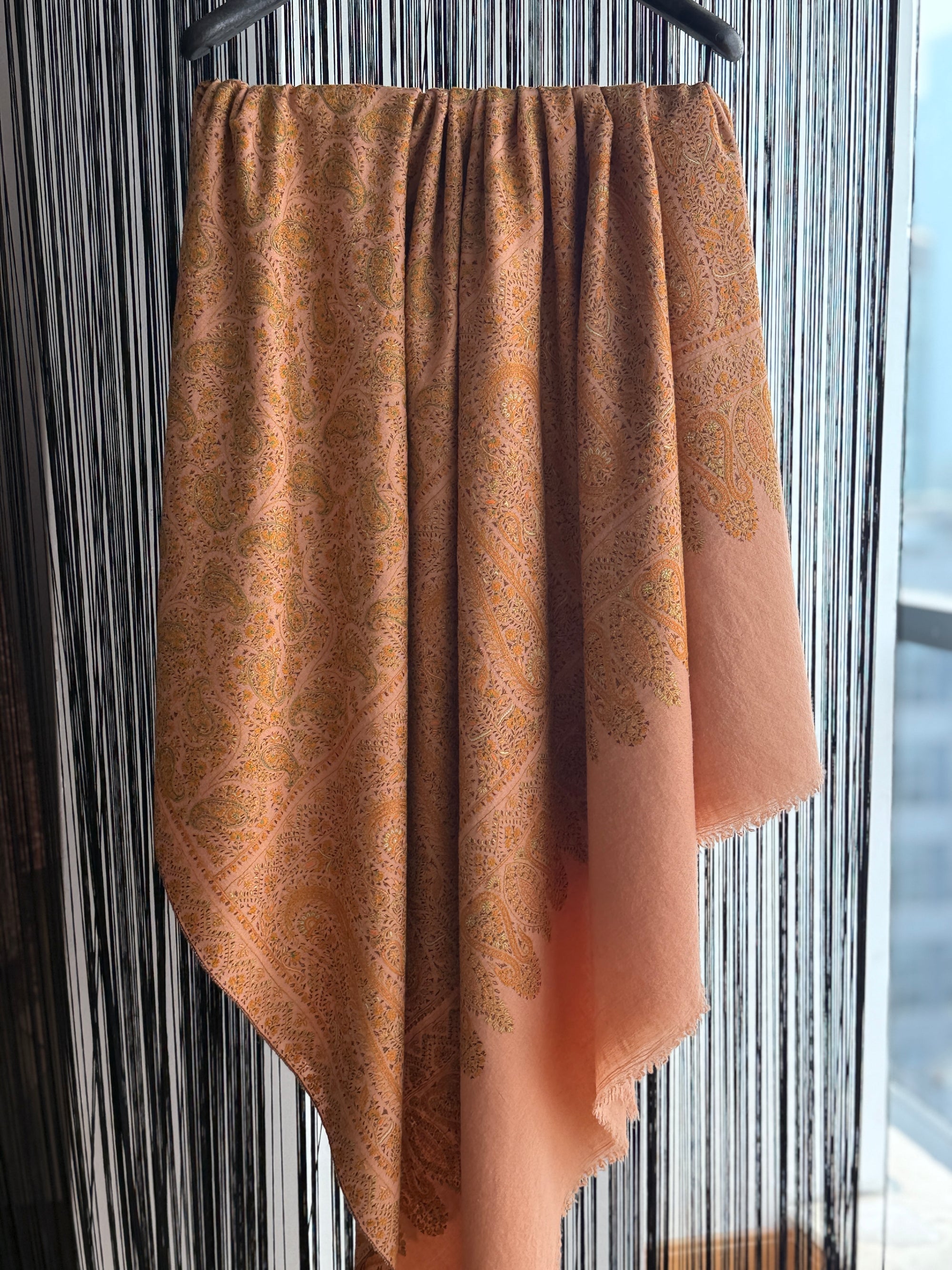 3 Yard Coral Pink Floral Embroidery Pashmina Shawl