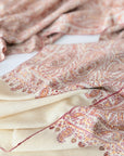 Vintage White Paisley Jamawar Embroidery Pashmina Shawl