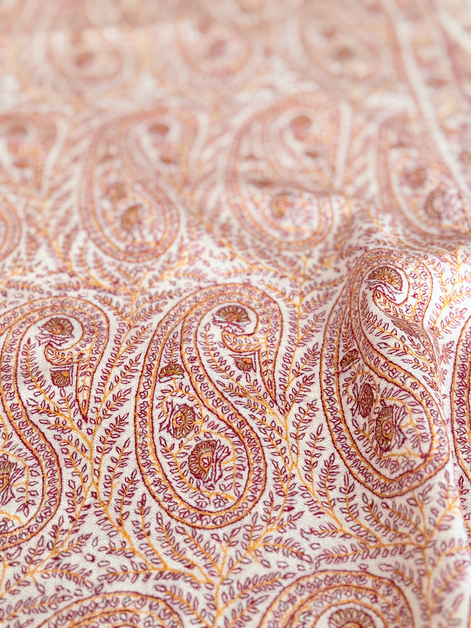 Vintage White Paisley Jamawar Embroidery Pashmina Shawl