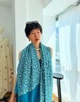 Vintage Turquoise Jaal Silk Embroidery Pashmina Shawl