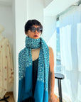 Vintage Turquoise Jaal Silk Embroidery Pashmina Shawl