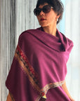 Vintage Plum Red Light Embroidery Pashmina Shawl