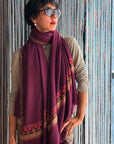 Vintage Plum Red Light Embroidery Pashmina Shawl