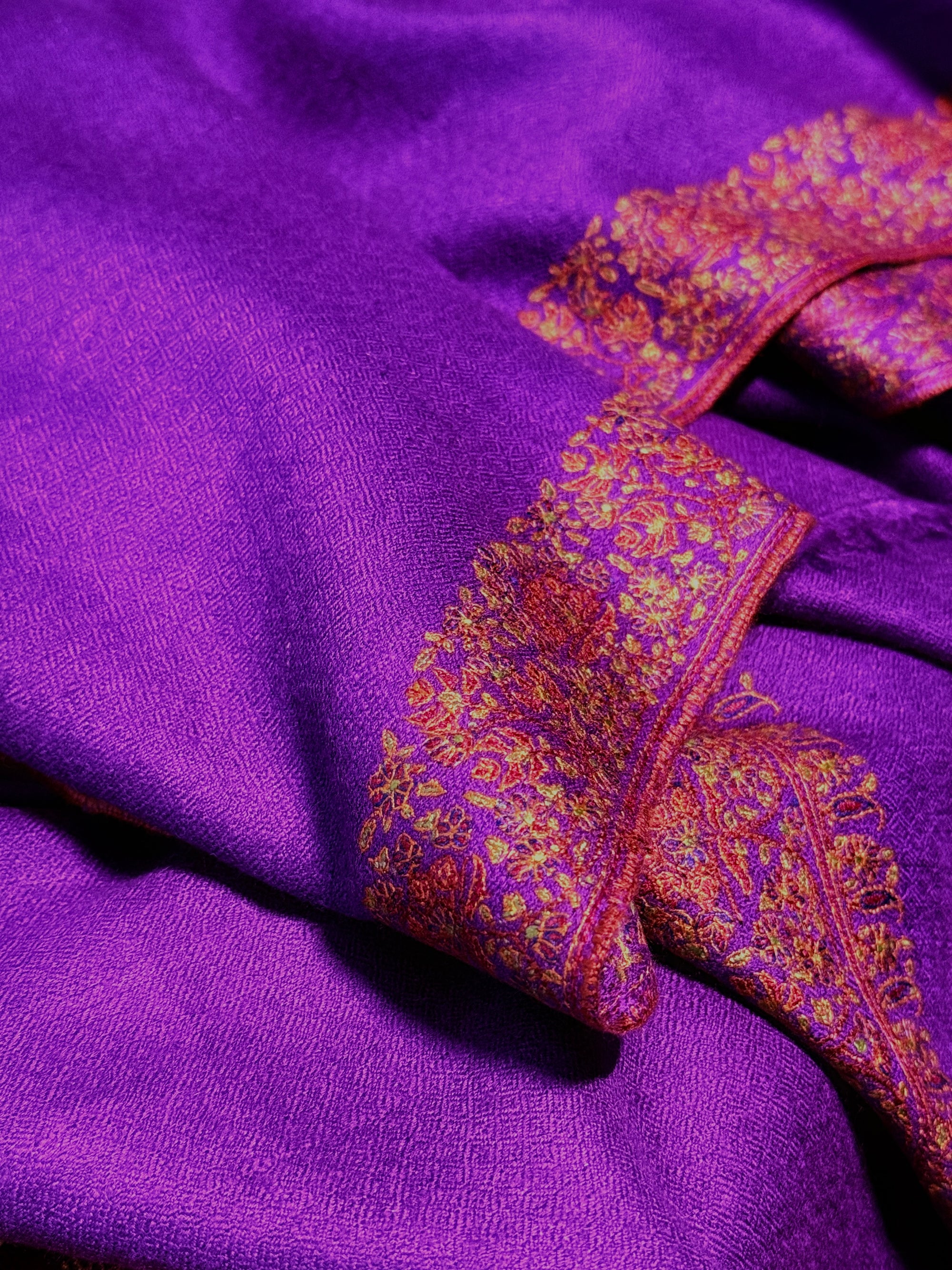 Vintage Fusia Floral Embroidery Pashmina Shawl