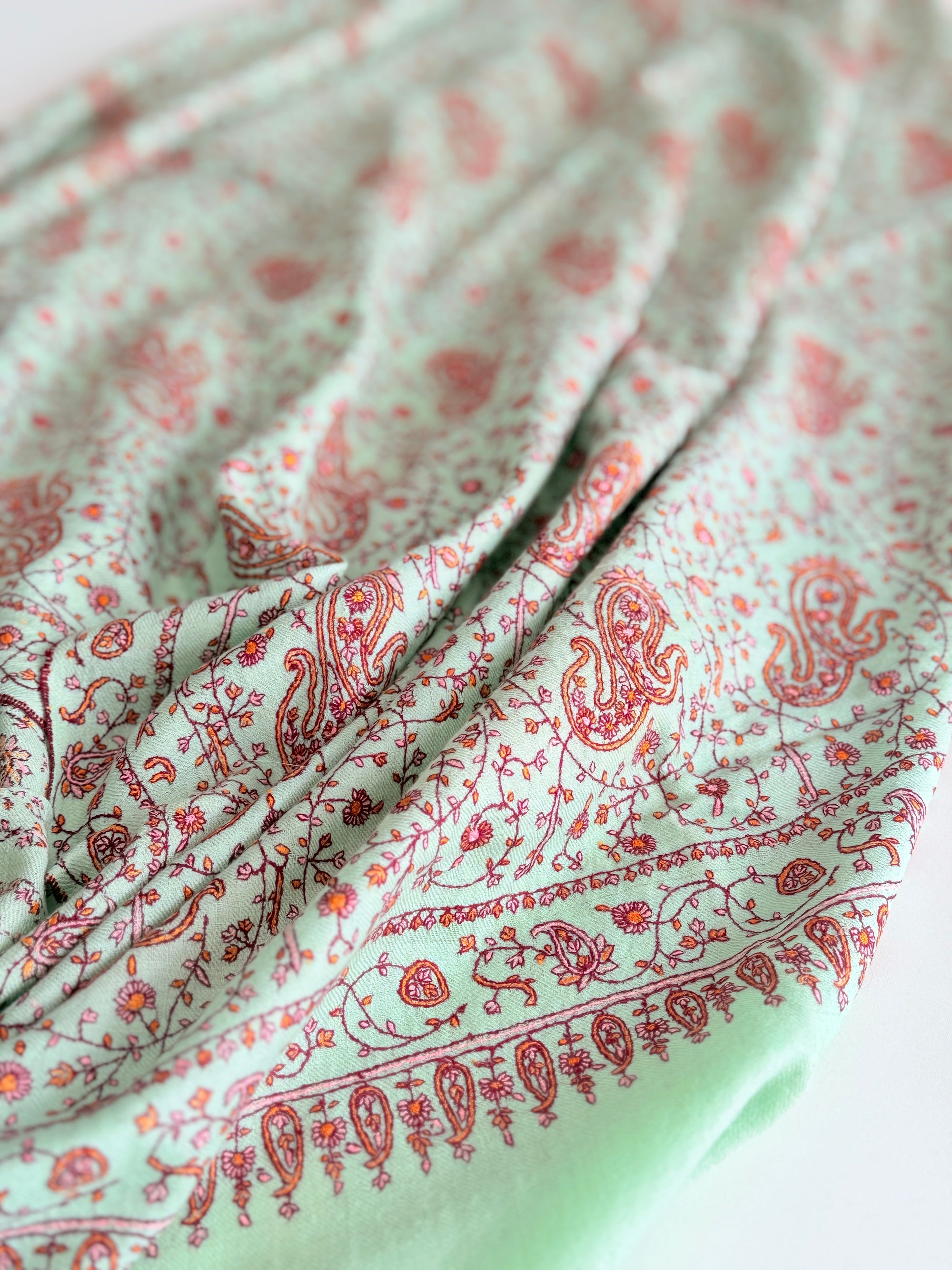 Turquoise Paisley Design Embroidered Pashmina Shawl
