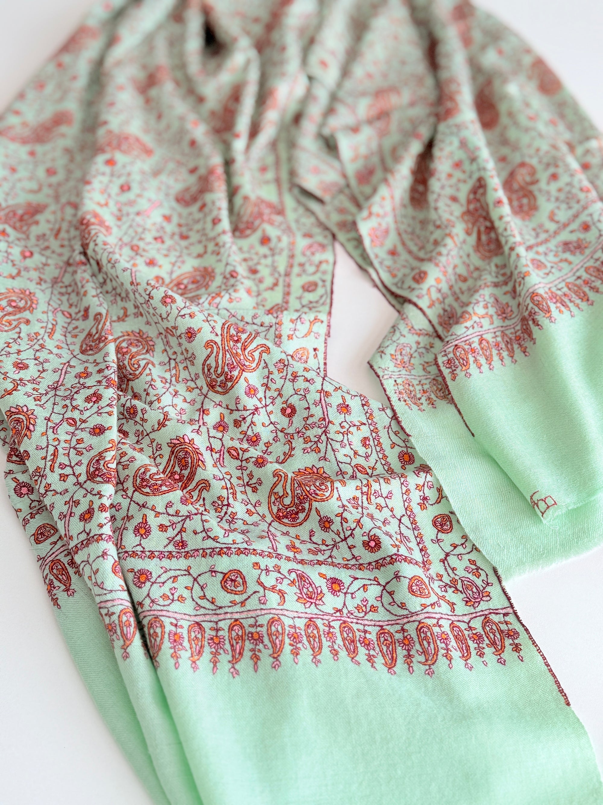 Turquoise Paisley Design Embroidered Pashmina Shawl