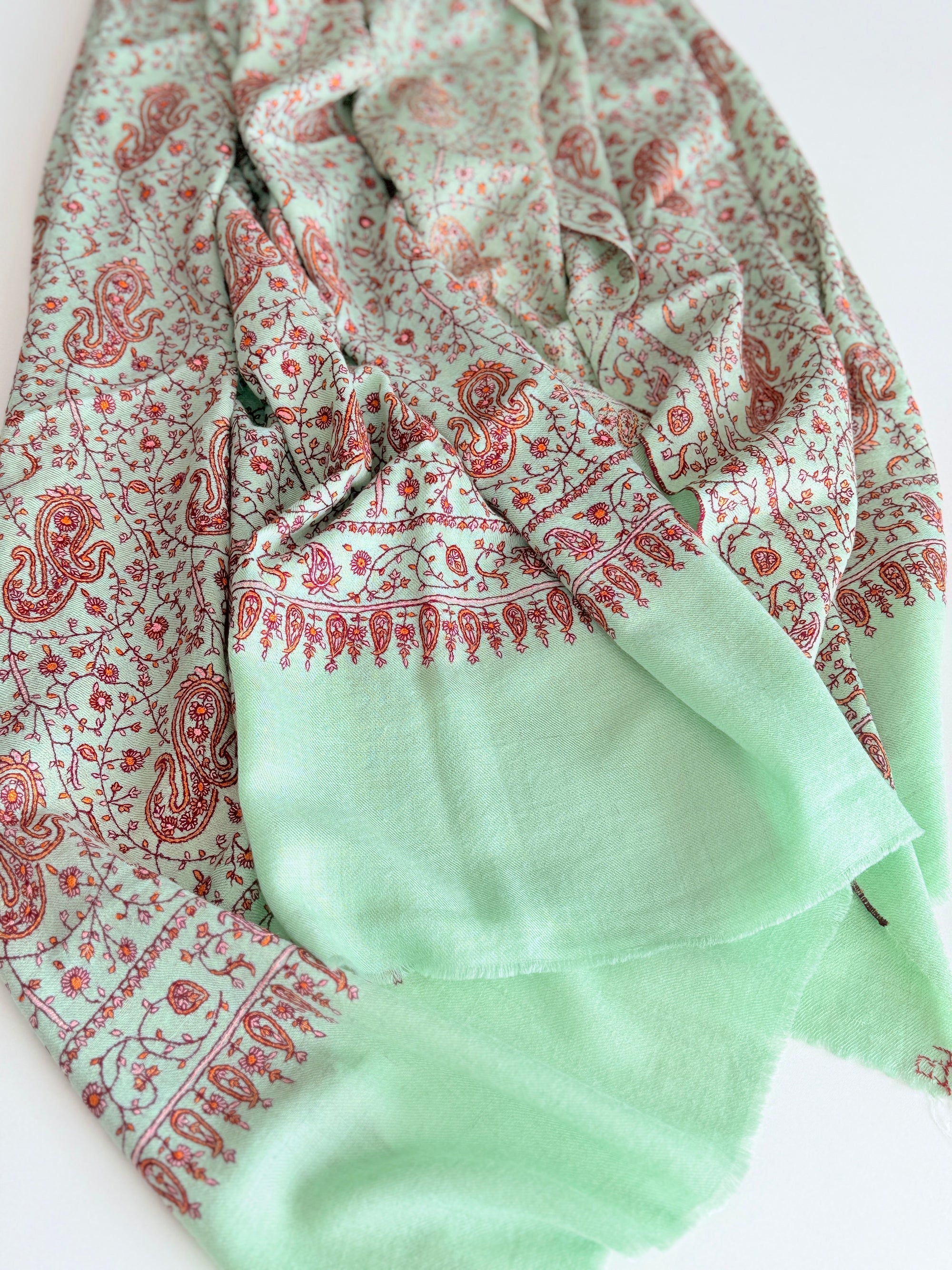 Turquoise Paisley Design Embroidered Pashmina Shawl