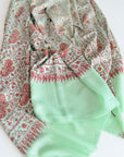 Turquoise Paisley Design Embroidered Pashmina Shawl