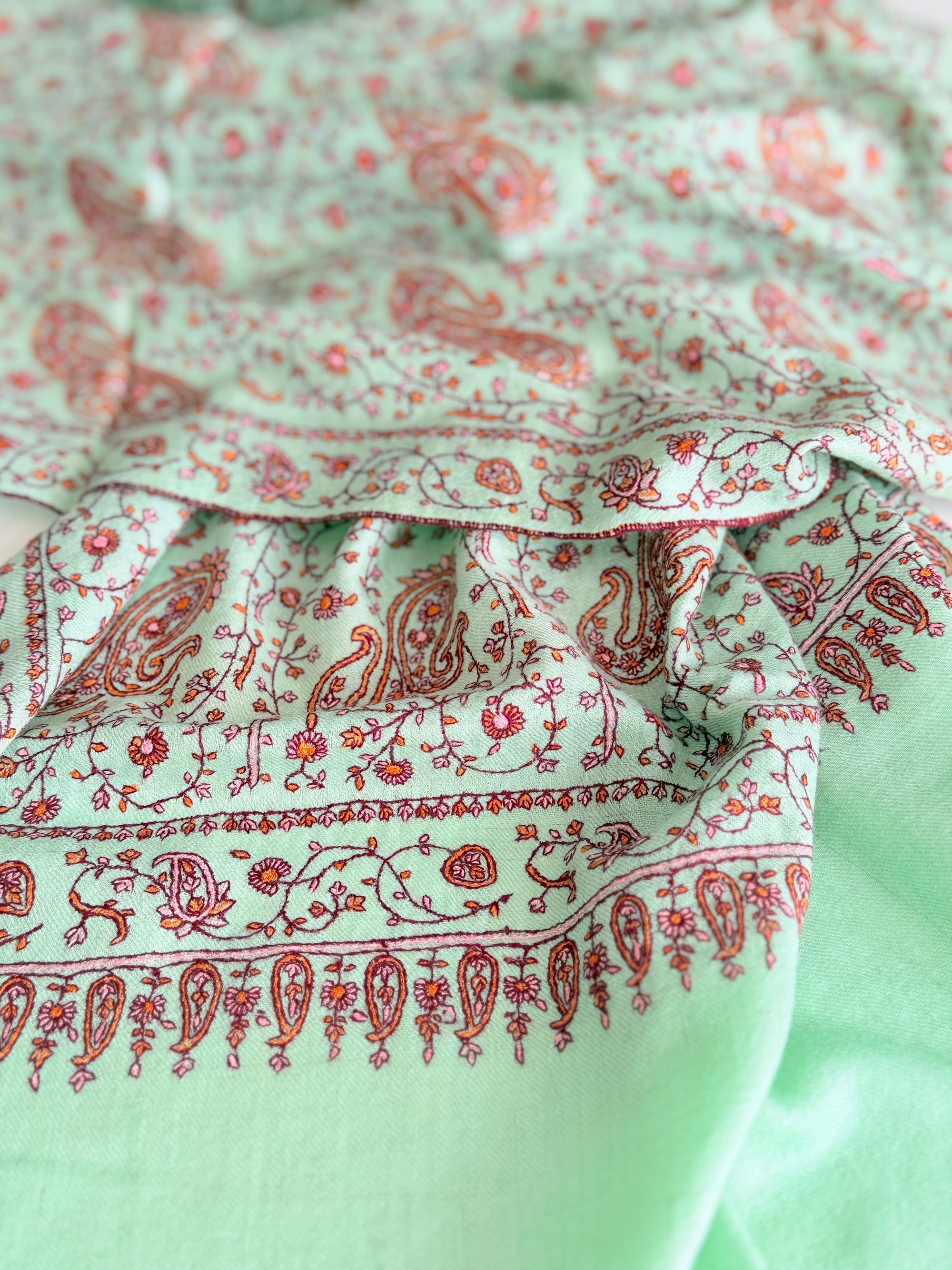 Turquoise Paisley Design Embroidered Pashmina Shawl