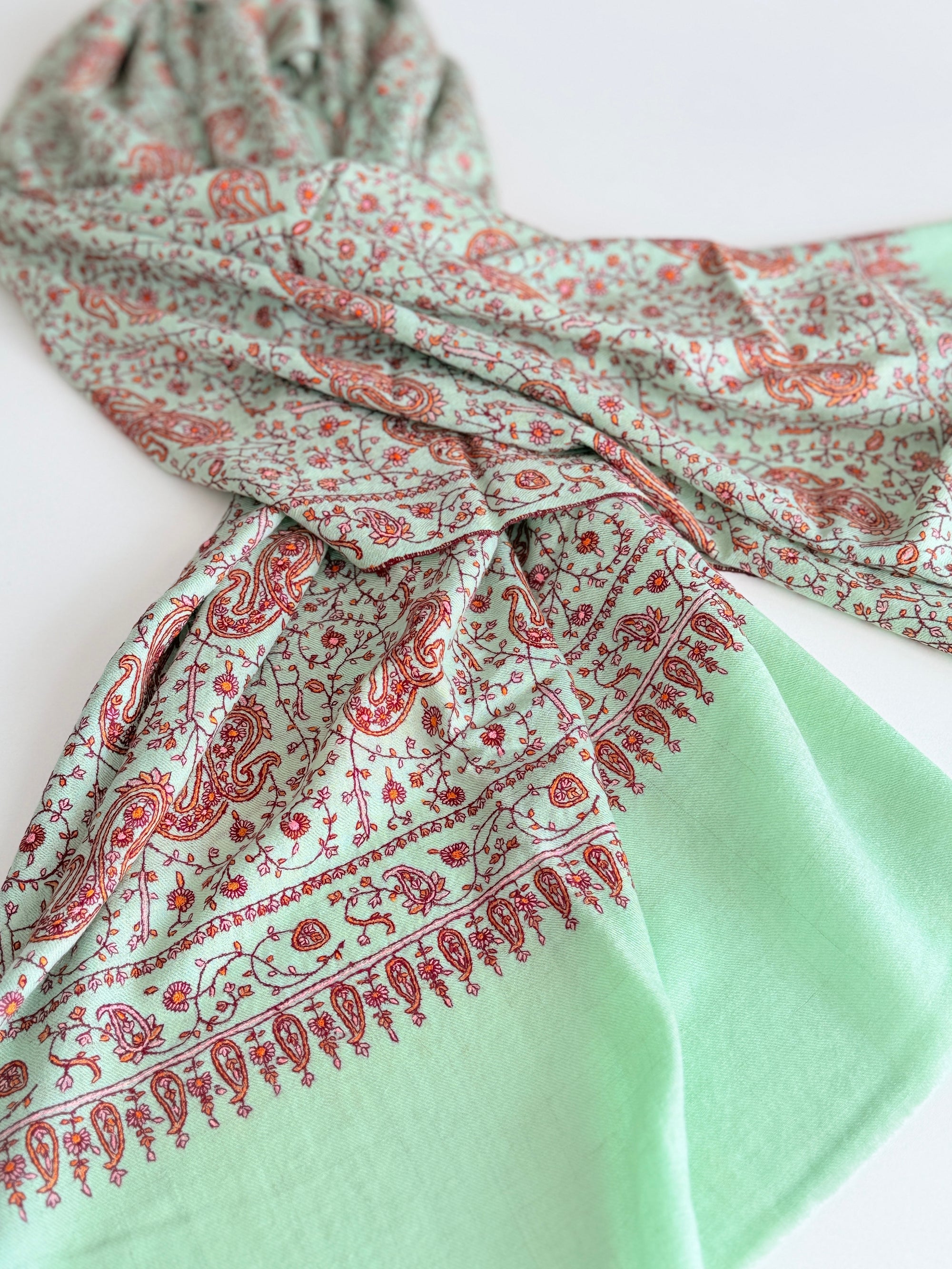 Turquoise Paisley Design Embroidered Pashmina Shawl