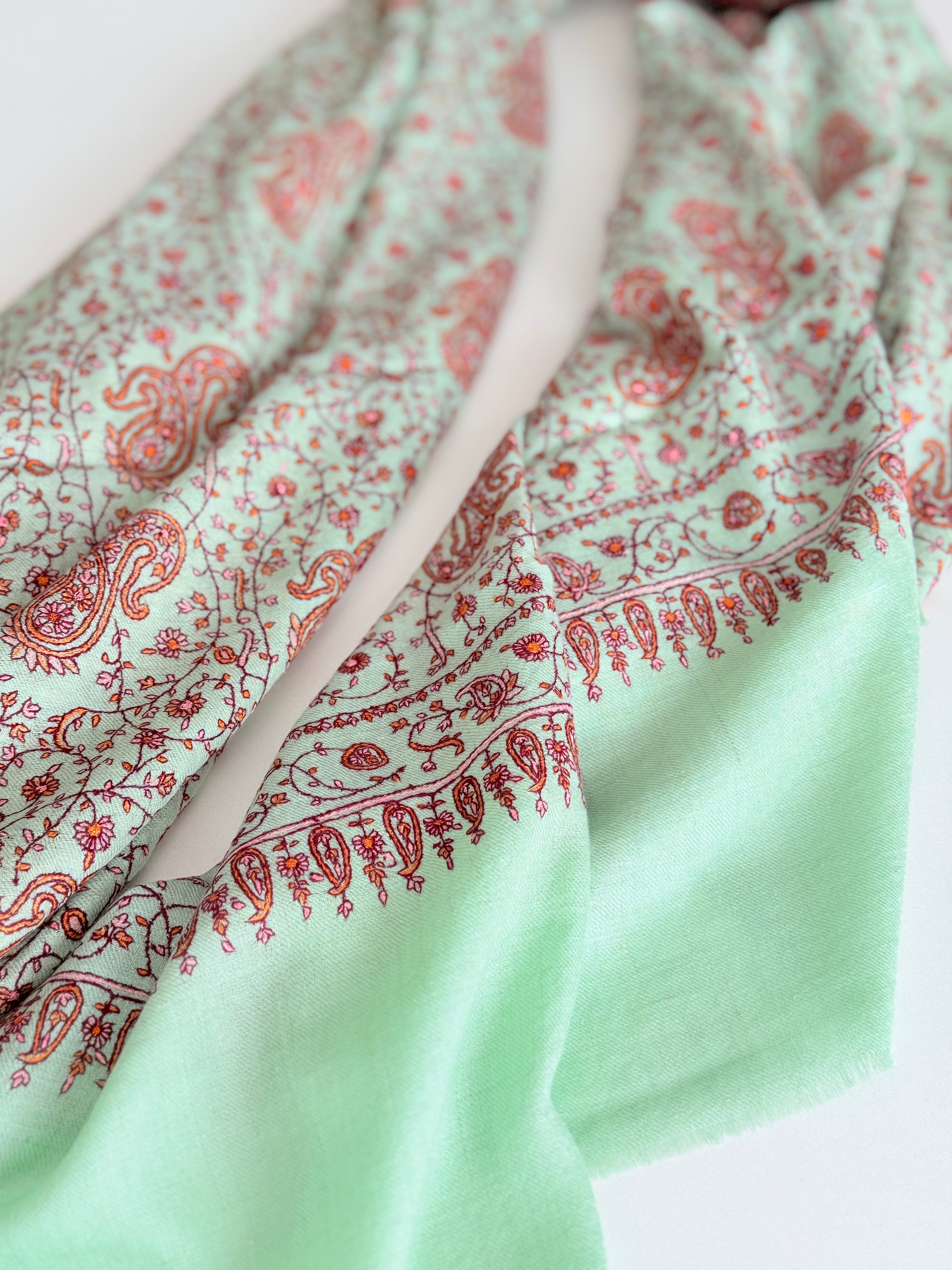 Turquoise Paisley Design Embroidered Pashmina Shawl