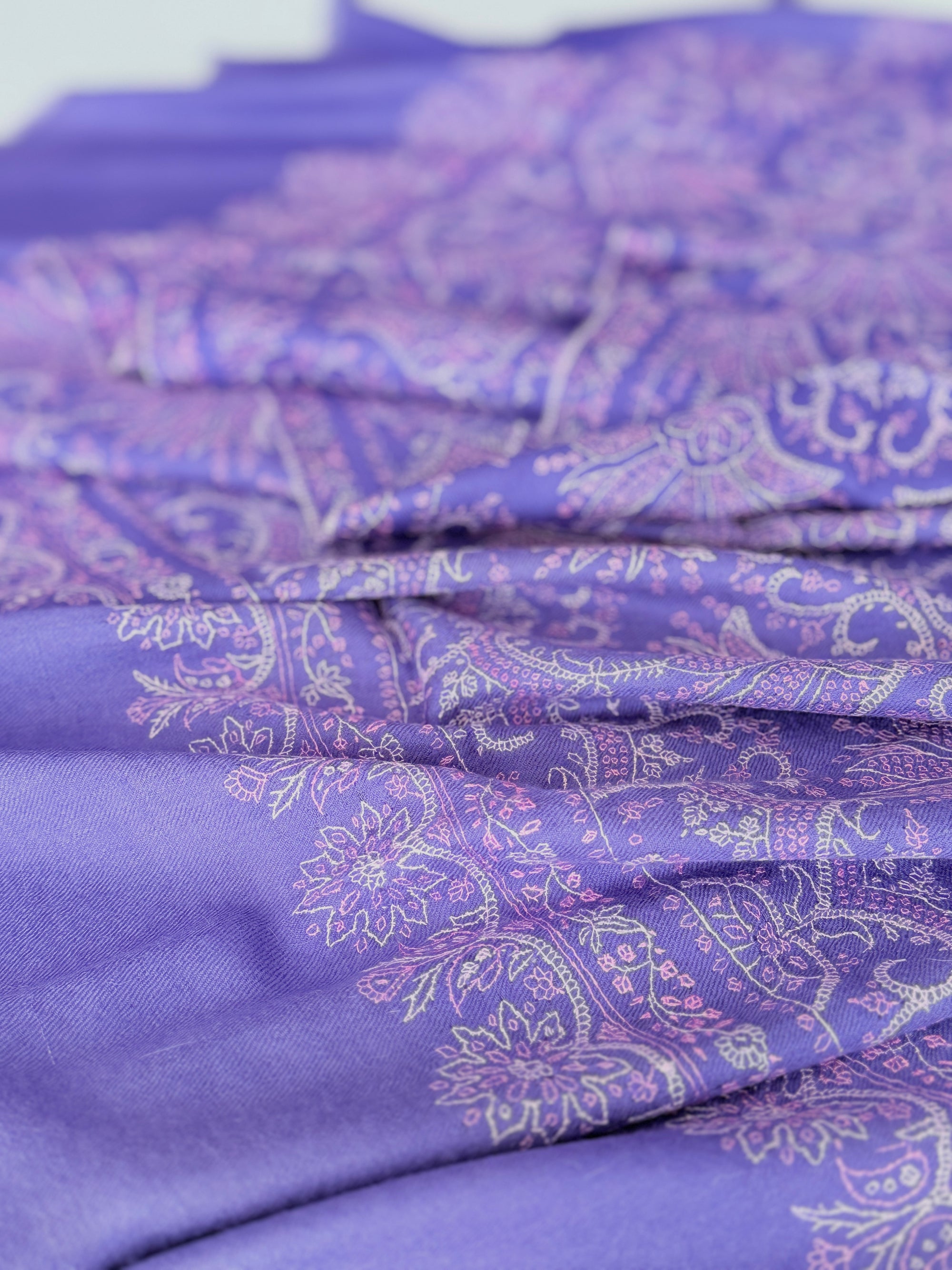 Purple Lotus Design Embroidered Pashmina Shawl
