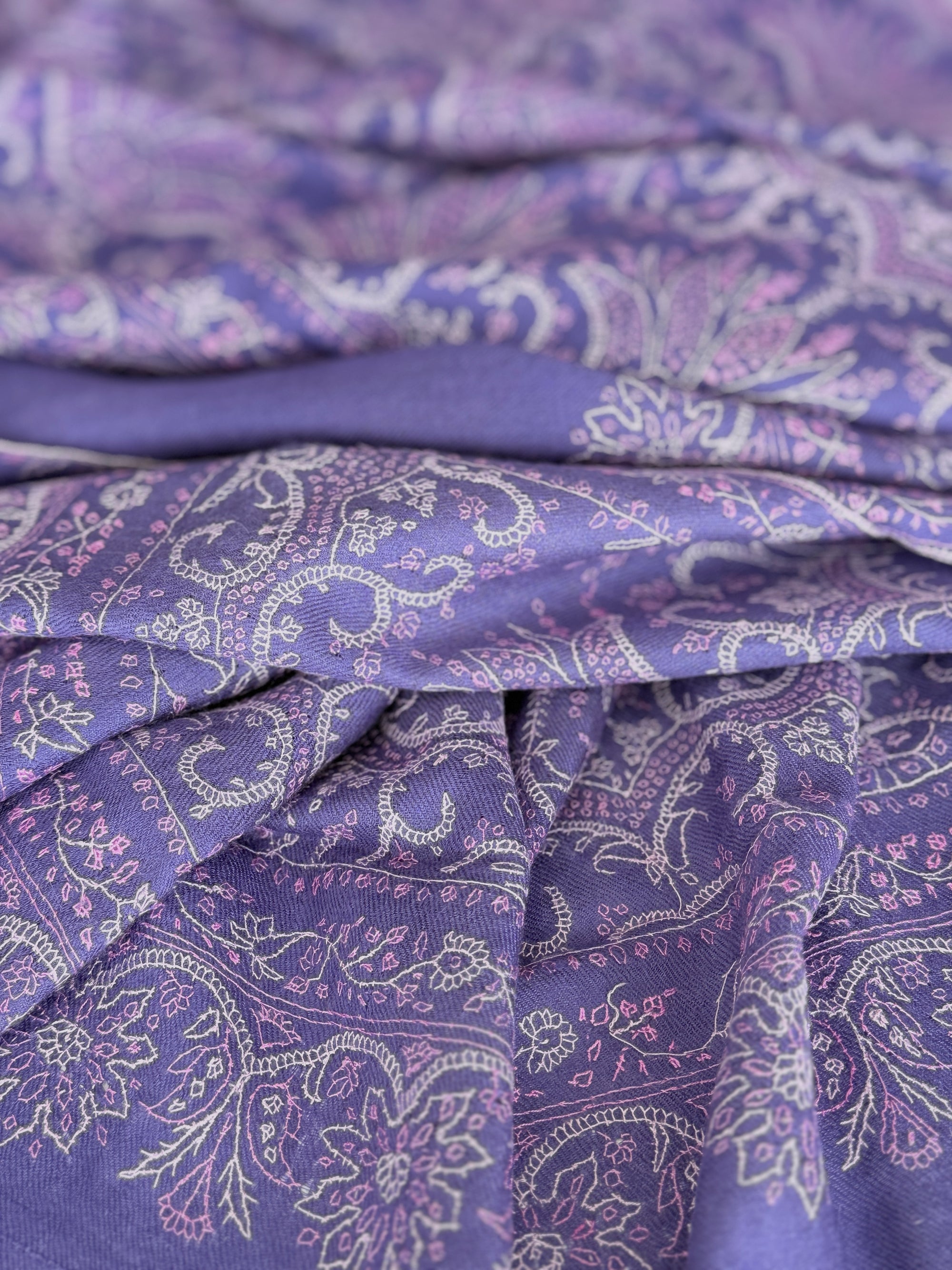 Purple Lotus Design Embroidered Pashmina Shawl
