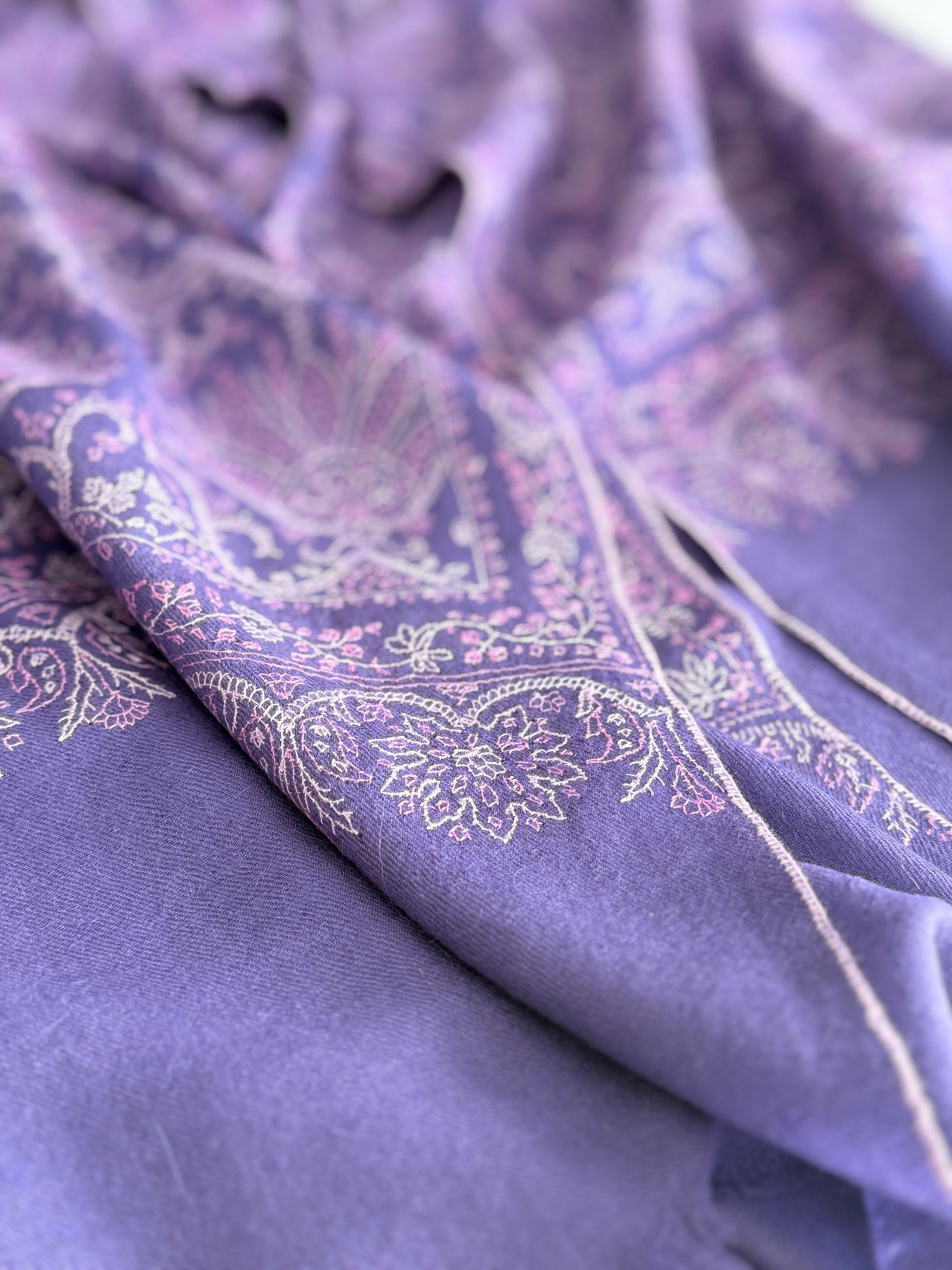 Purple Lotus Design Embroidered Pashmina Shawl