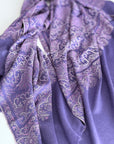 Purple Lotus Design Embroidered Pashmina Shawl