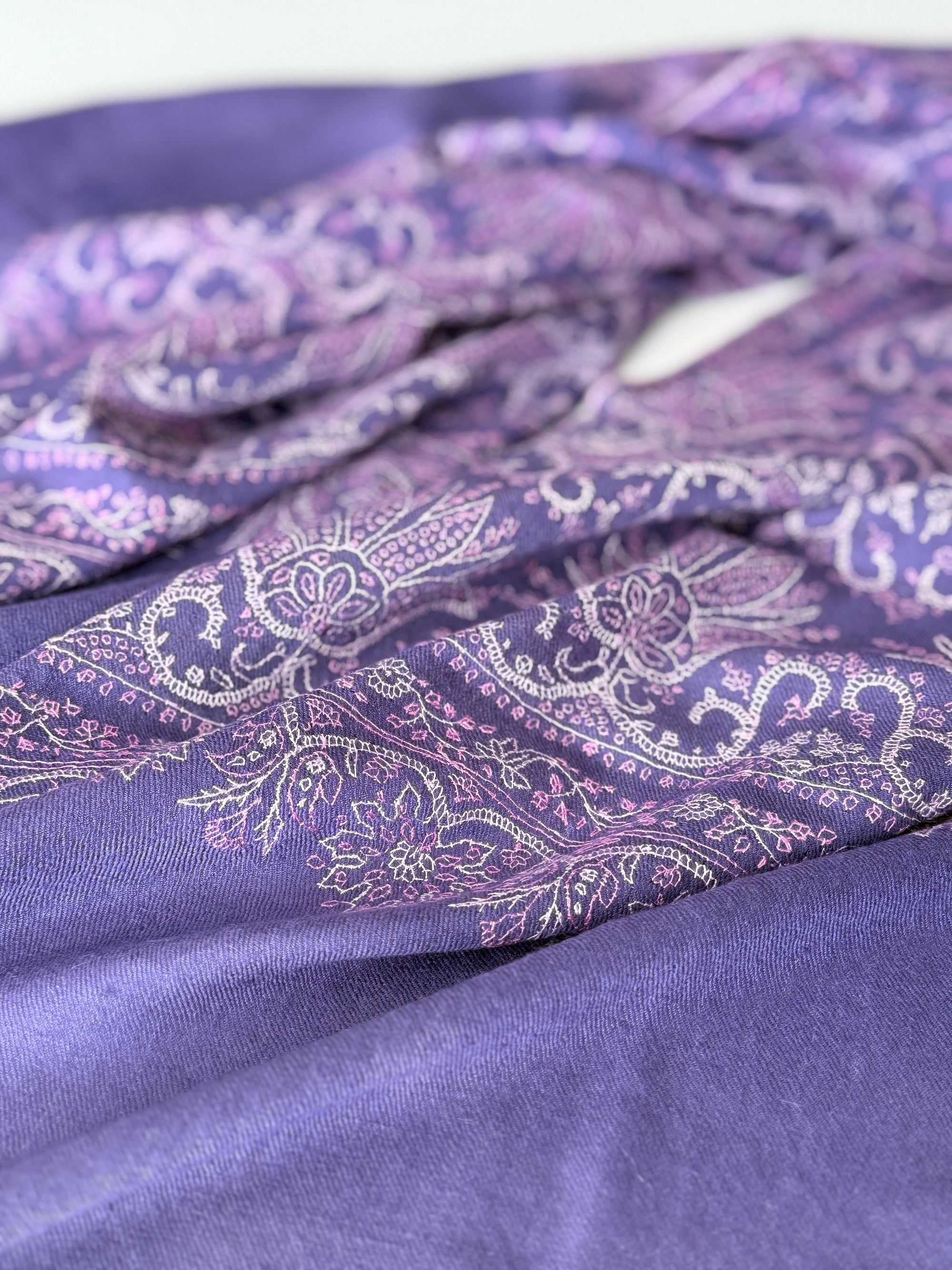 Purple Lotus Design Embroidered Pashmina Shawl