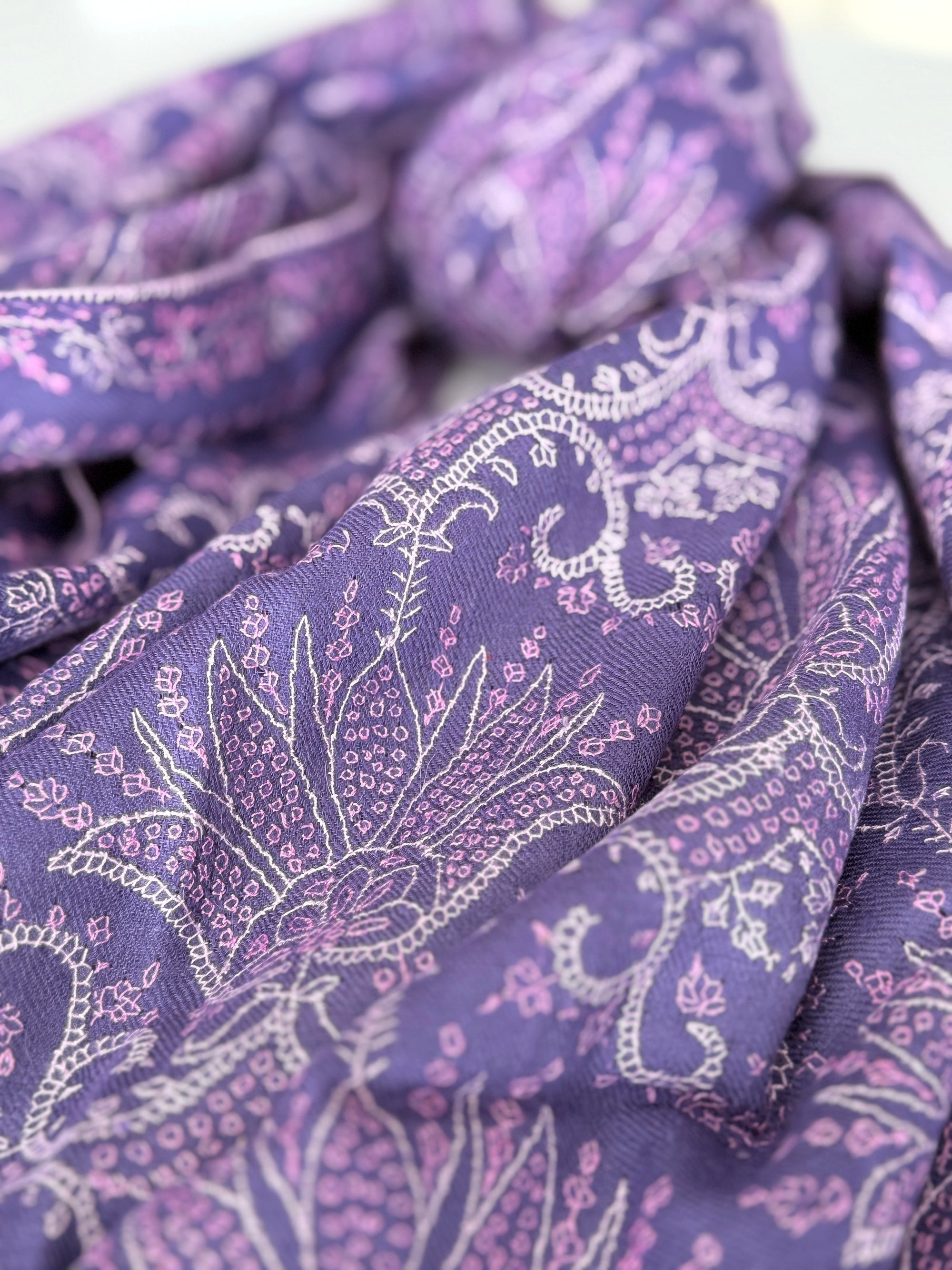 Purple Lotus Design Embroidered Pashmina Shawl