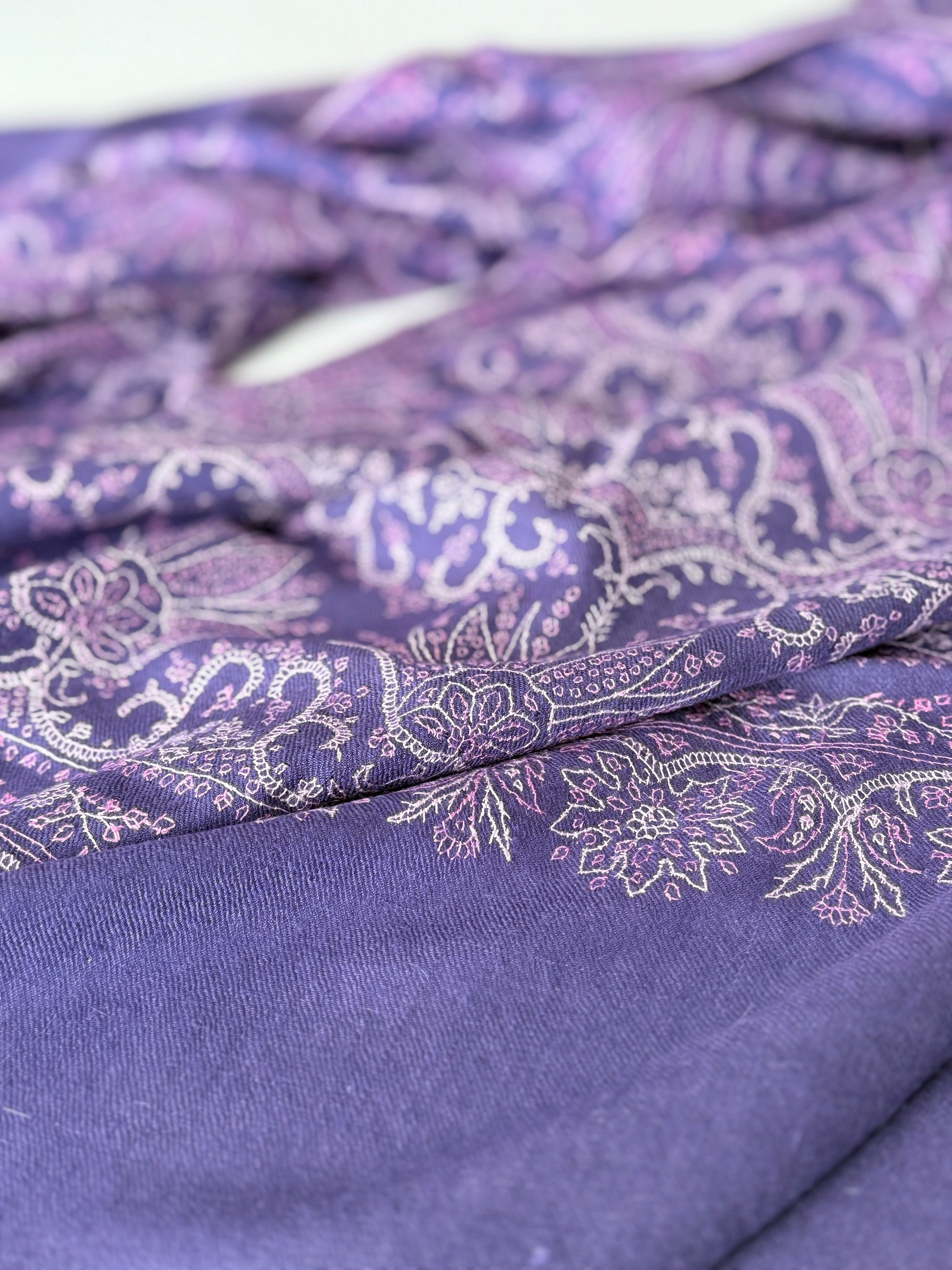 Purple Lotus Design Embroidered Pashmina Shawl