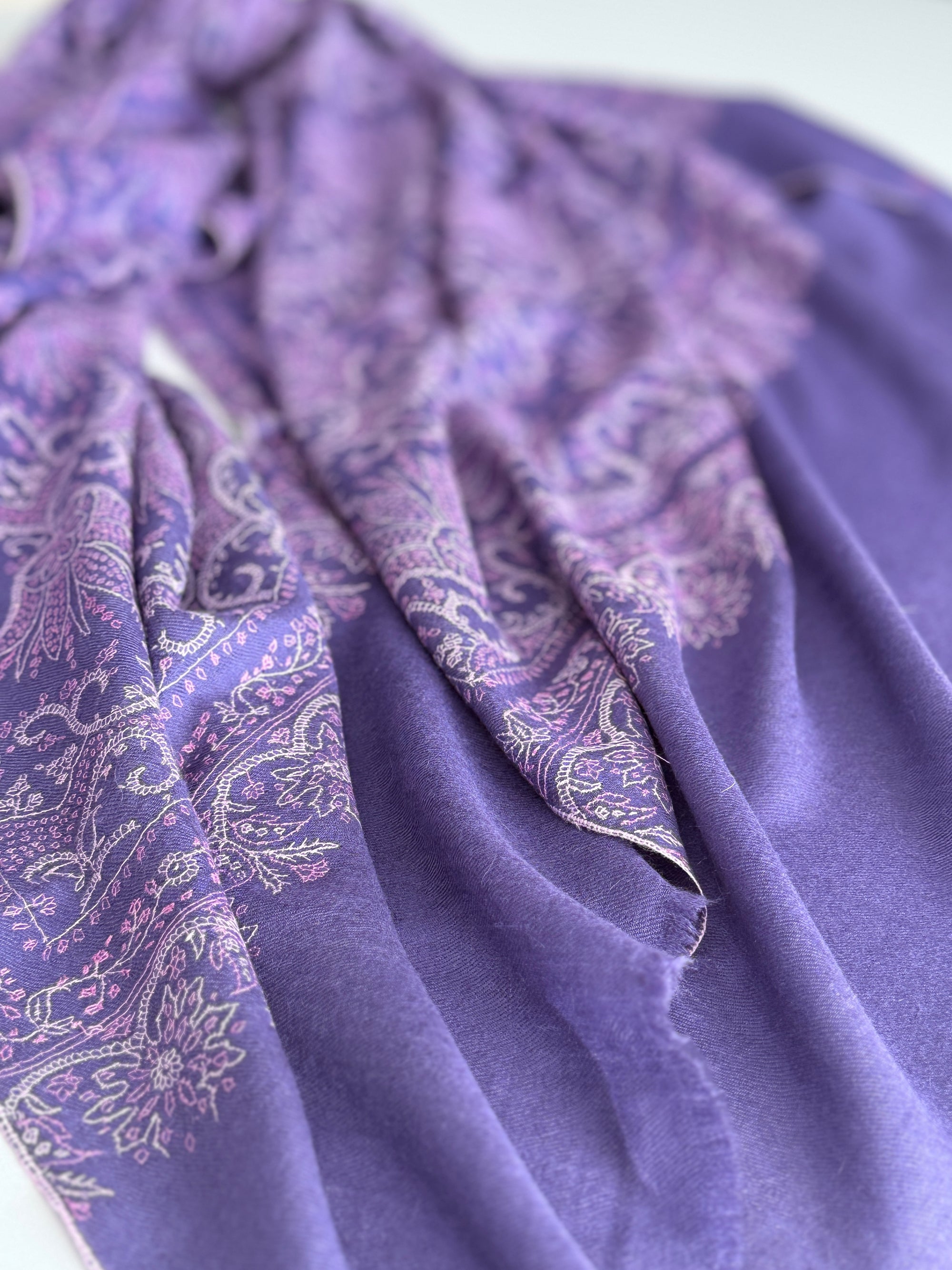 Purple Lotus Design Embroidered Pashmina Shawl