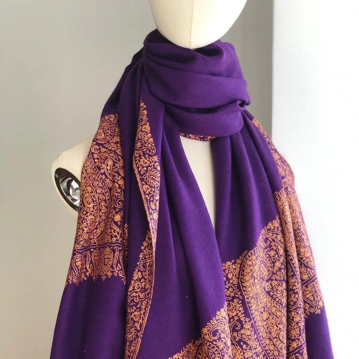 Bright Purple Paisley Design Embroidery Pashmina Image 4