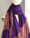 Bright Purple Paisley Design Embroidery Pashmina Image 4