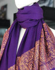 Bright Purple Paisley Design Embroidery Pashmina Image 5