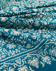 Vintage Turquoise Jaal Silk Embroidery Pashmina Shawl