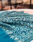 Vintage Turquoise Jaal Silk Embroidery Pashmina Shawl