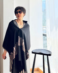 Vintage Black Palla Silk Embroidery Pashmina Shawl