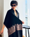 Vintage Black Palla Silk Embroidery Pashmina Shawl