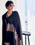 Vintage Black Palla Silk Embroidery Pashmina Shawl