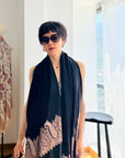 Vintage Black Palla Silk Embroidery Pashmina Shawl