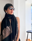 Vintage Black Palla Silk Embroidery Pashmina Shawl