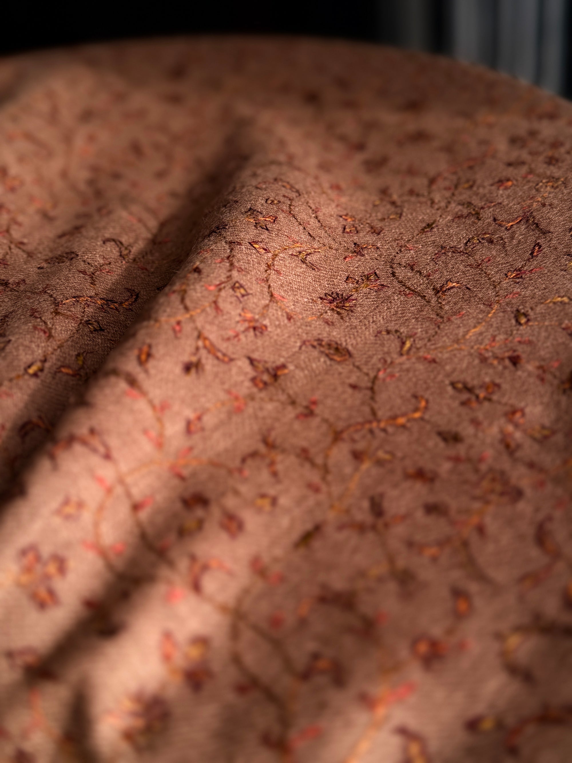 Vintage Dark Brown Silk Embroidery Pashmina Shawl