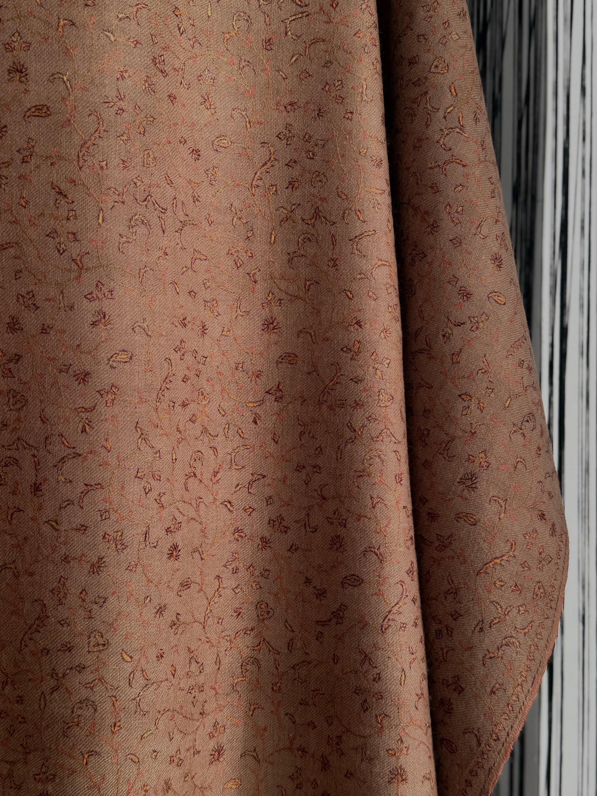 Vintage Dark Brown Silk Embroidery Pashmina Shawl