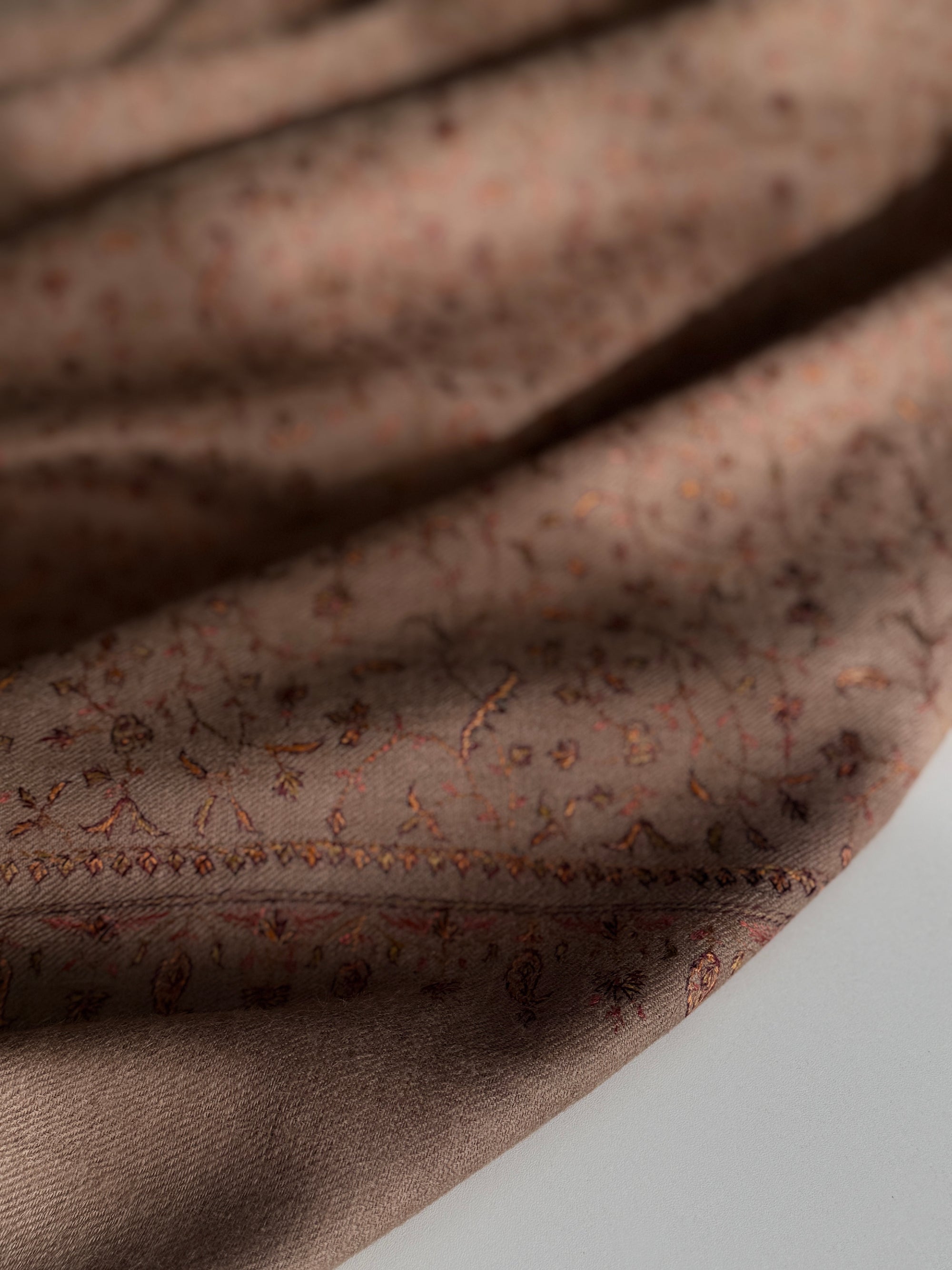 Vintage Dark Brown Silk Embroidery Pashmina Shawl