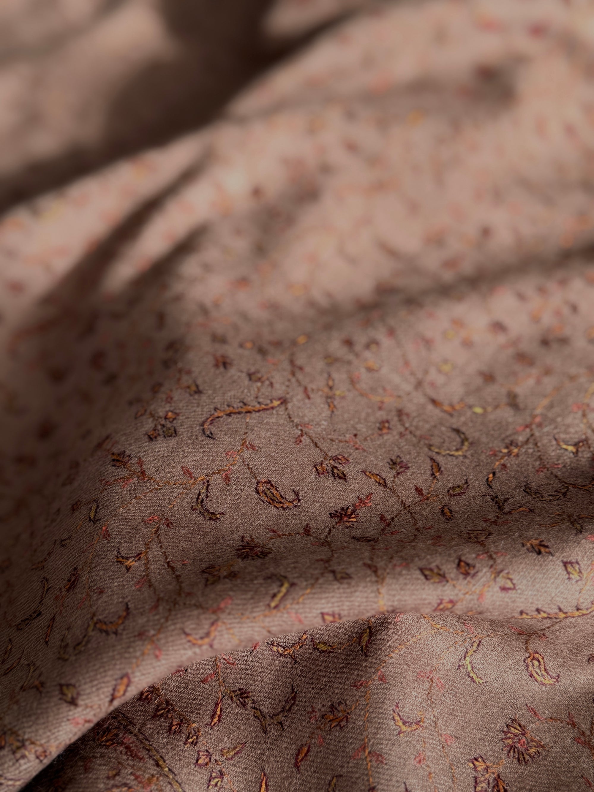 Vintage Dark Brown Silk Embroidery Pashmina Shawl