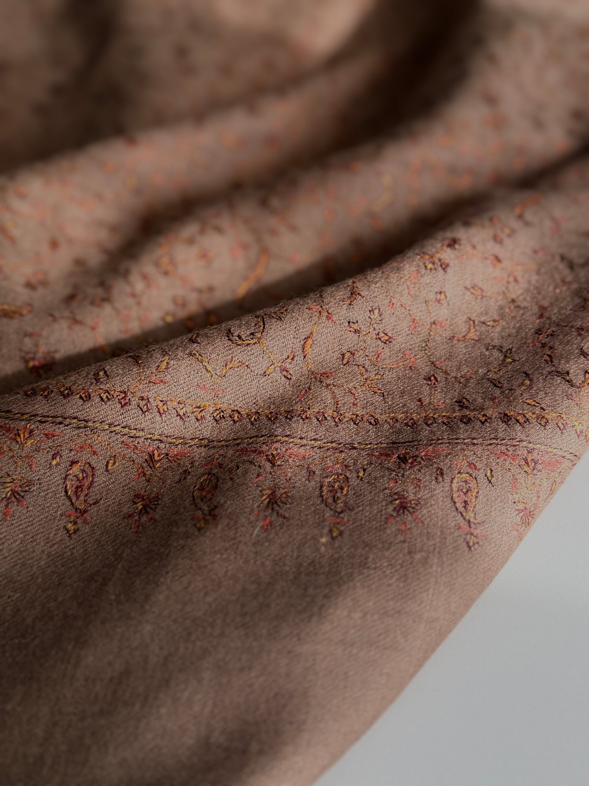Vintage Dark Brown Silk Embroidery Pashmina Shawl