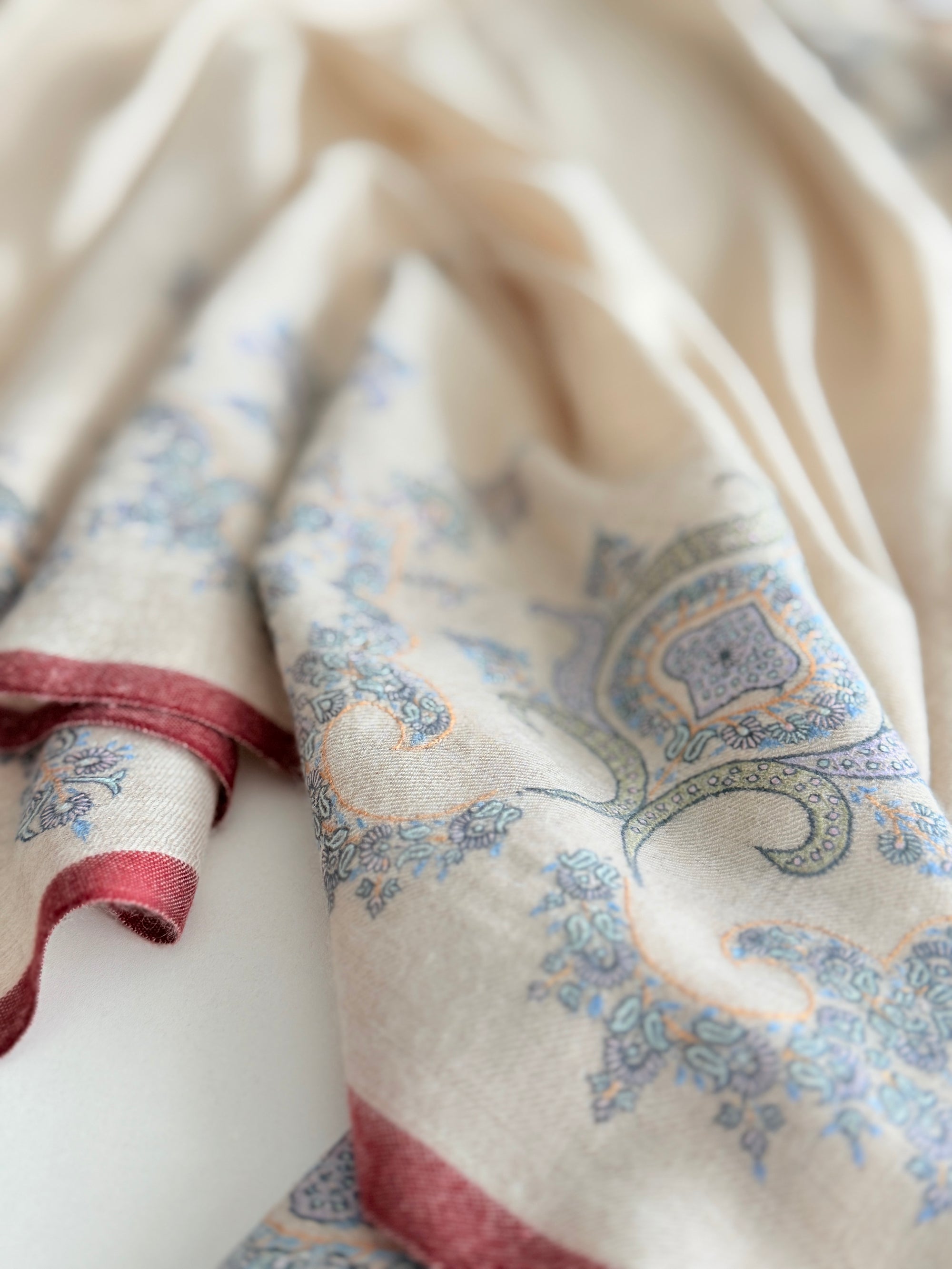 Beige Floral Design Embroidered Pashmina Shawl