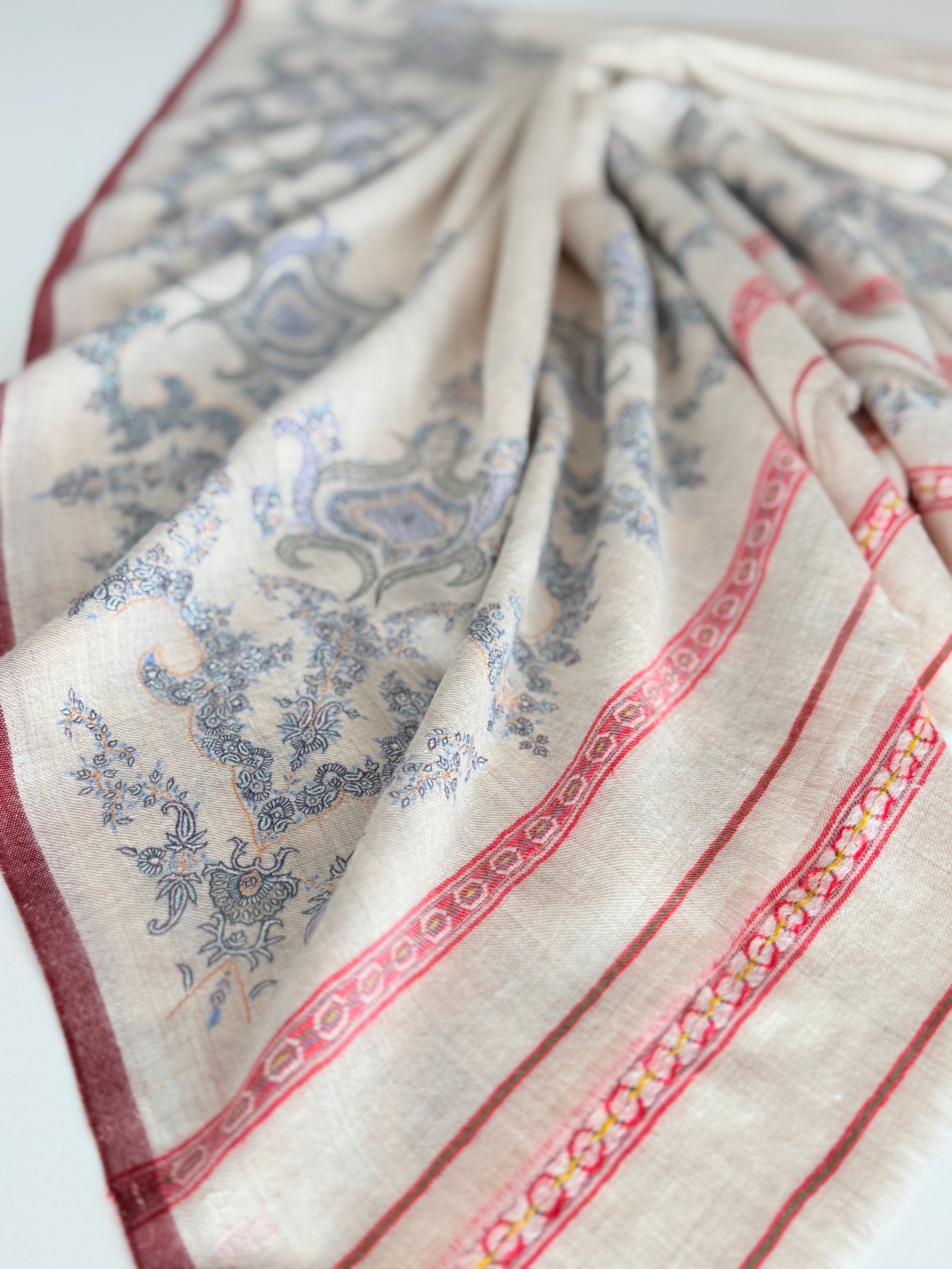 Beige Floral Design Embroidered Pashmina Shawl