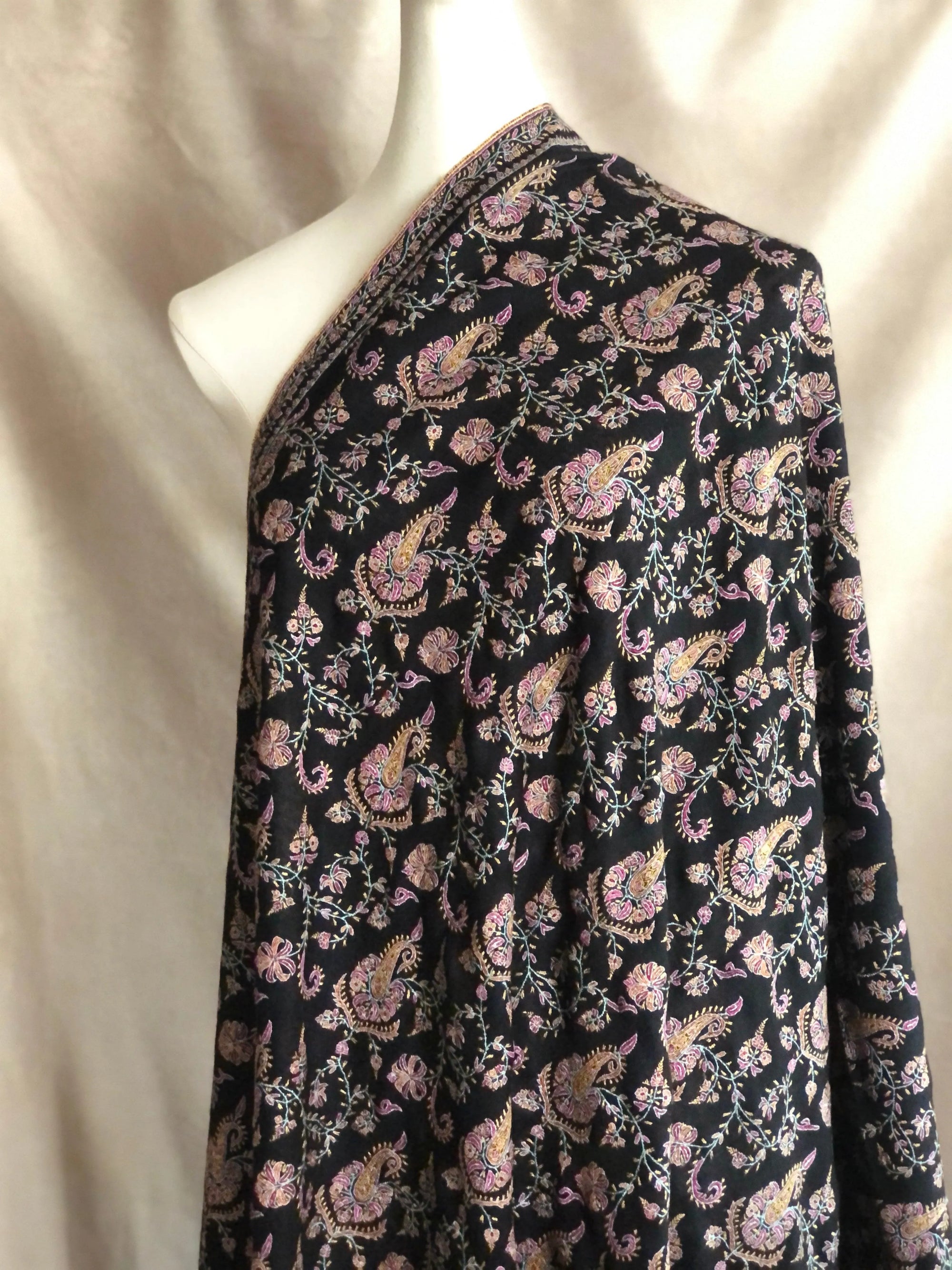 Black Paisley Embroidery Pashmina Shawl - the Atelier H