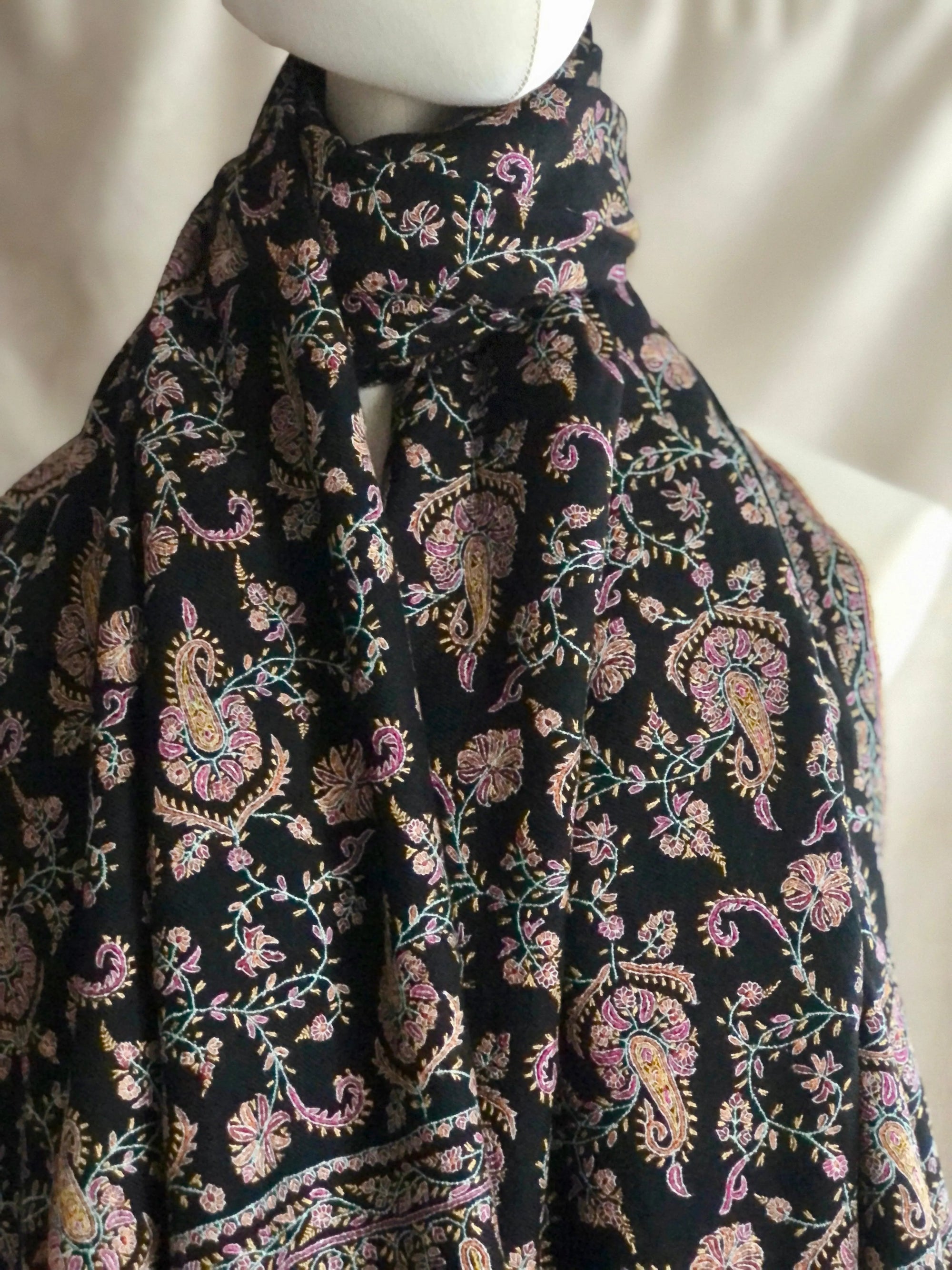 Black Paisley Embroidery Pashmina Shawl - the Atelier H