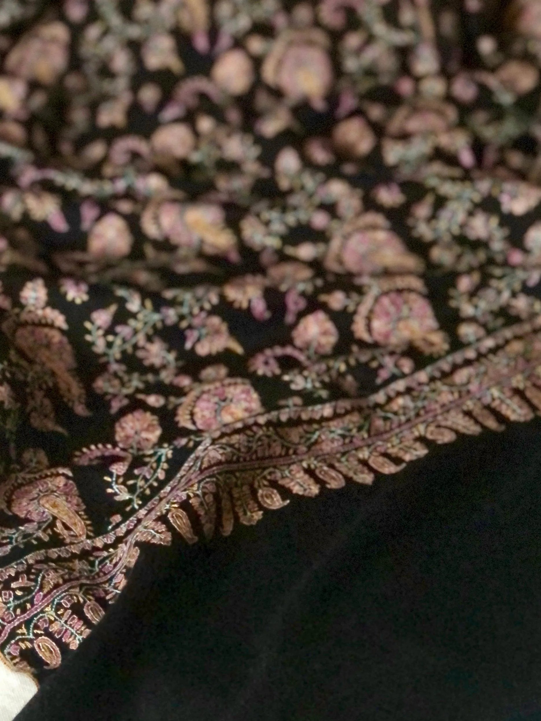 Black Paisley Embroidery Pashmina Shawl - the Atelier H