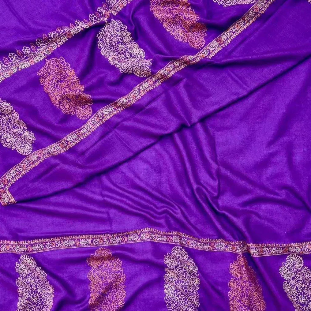 Bright Purple  Embroidery Pashmina Shawl Cone Boteh Design Image 1