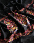 Black Embroidery Pashmina Shawl Cone Boteh Design Image 2