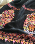 Black Embroidery Pashmina Shawl Cone Boteh Design Image 5